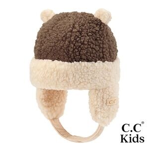 NWT C.C Kids Teddy Sherpa Hat • Warm Fleece Lined Earflap Trapper Winter Cap